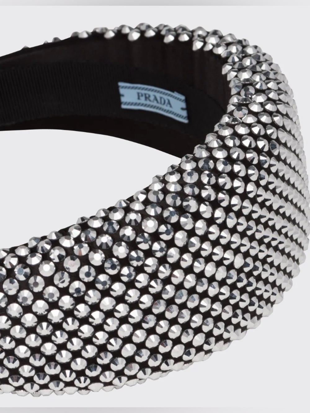 Prada Black Crystal-Studded Padded Headband